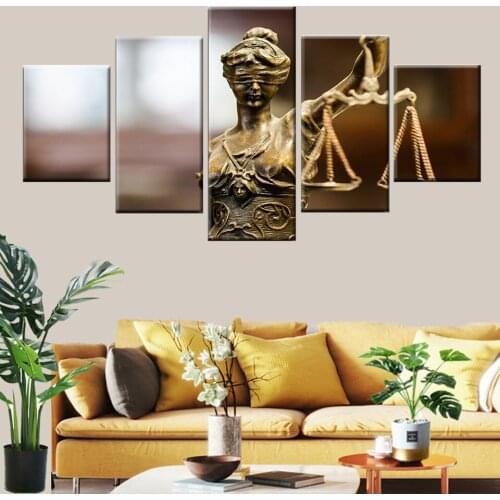 HD Print Wall Art 5 Panel Justice Goddess Statue Home Decor Living Room Painting Modern Canvas Modular Picture Frame