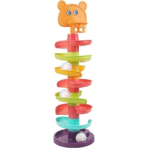 1Set Ball Drop Toy Montessori Stacking Block Interactive Educational Rotary Slide Toy with Basket Hoop Baby Sensory Toy