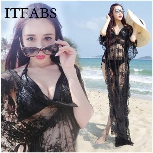 ITFABS Women Underwear Sexy Lingerie G-string Nightwear Black Lace Long Beach Dress Cover-Ups