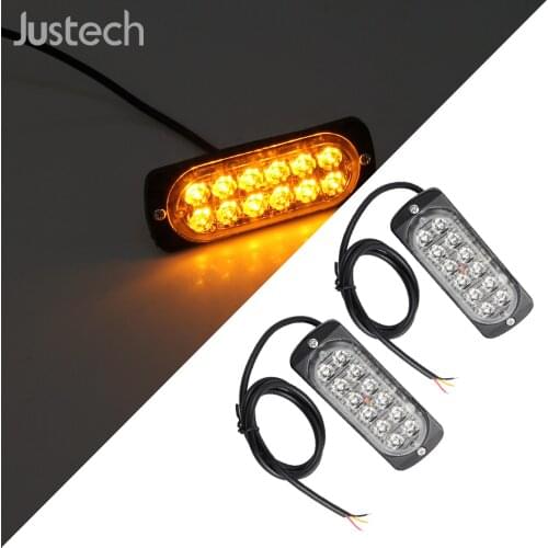 Justech 2Pcs AMBER RECOVERY STROBE 12 LED LIGHTS GRILL BREAKDOWN FLASHING 12 high intensity LED 12v 24v Car Light Lamp