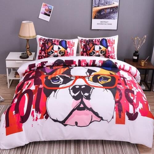 2/3 pcs Cartoon Bedding Set Cute French Bulldog Printing Polyester Duvet Cover & Pillowcase For Children Home Textiles