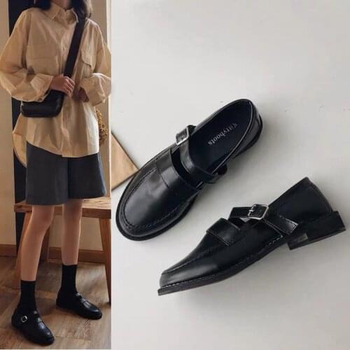 Korean Shoes Round Toe Female Footwear British Style Casual Sneaker Oxfords Womens All-Match 2020 New Dress Preppy Leather