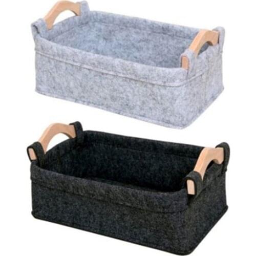 Modern Felt Storage Basket Black Gray Felt Wood Handle Receiving Basket Kids Toy Container Desktop Sundries Organizer Home Decor