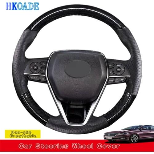 DIY Black Carbon Fiber Leather Car Accessories Steering Wheel Cover For Toyota Camry 2018- 2019 Avalon 2018 - 2020 RAV4 2019