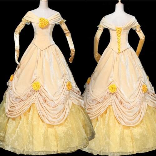 Beautiful Girl And Beast Princess Belle Rose Party Dance Dress Halloween Show Ball Gown Adult Women Cool Cosplay Costume