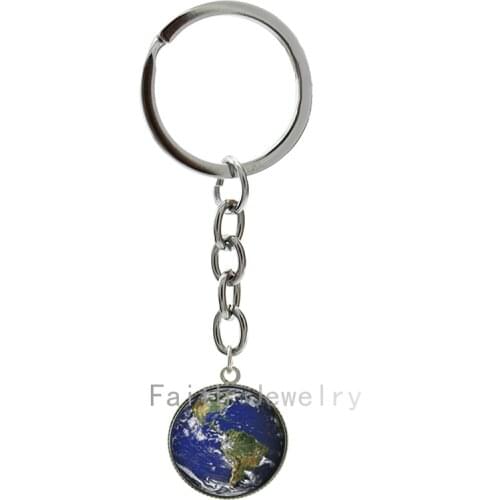 Fashion blue sea style World Earth keychain charming Planet Earth picture key chain astronomy jewelry school gifts
