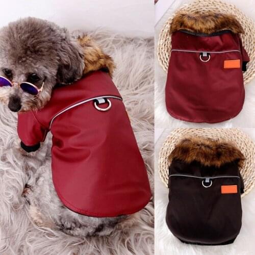 Fashion PU Leather Dog Coats Warm Dog Clothes Waterproof Dog Winter Coat Puppy Fur Collar Jackets For Small to Medium Dogs