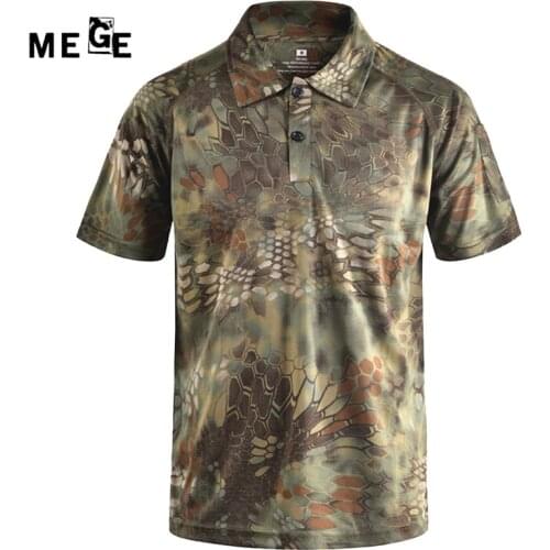 MEGE Men Summer COOLMAX Short Sleeve POLO, Camouflage Army Quick Dry shirt, Outdoor Hiking Camping Sports Breathable Tees