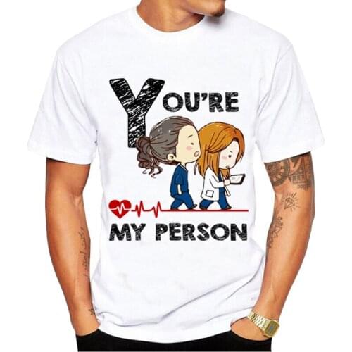 Hot Gray Anatomy t-shirt men Harajuku You Are My Person Tees Love ECG t shirt 90s Creative Graphic Tops