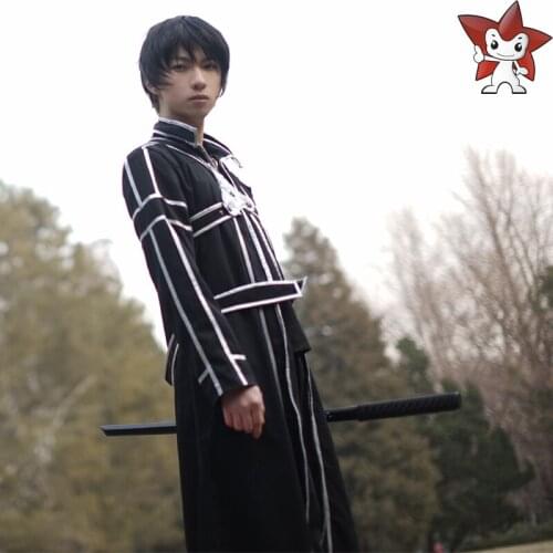 Sword Art Online Kirigaya Kazuto Cosplay Costumes Black Long Cloak Pants Top 3PCS Set Halloween Anime Carnival Cosplay Costumes