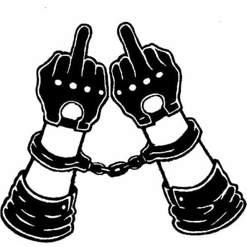 Middle Finger Handcuff Decals High Quality Car Decoration Personality Pvc Car Window Waterproof Sticker Black/white, 15cm*17cm
