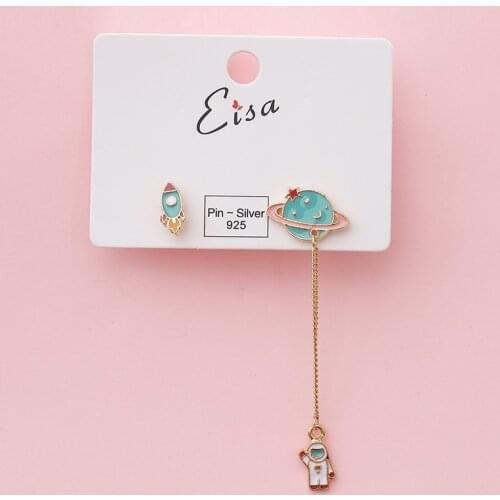 10 Styles Adorable Enamel Earrings Suits Collections Spaceman Pegasus Star Asymmetric Stud Earrings for Women Girl Jewerly Gifts
