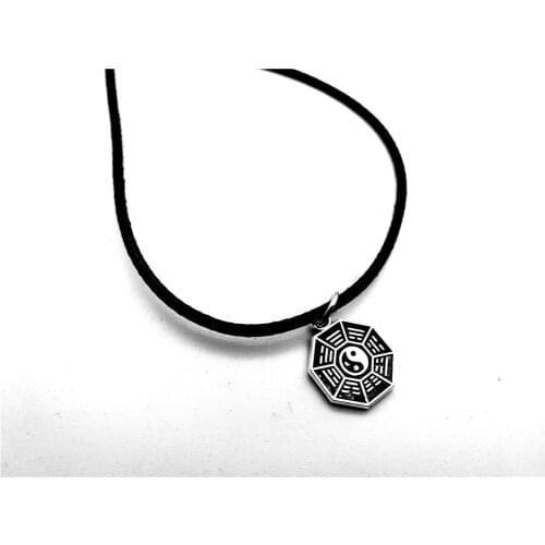 Taiji Bagua Map Feng Shui Pendant Necklace Chinese Style Fantastic Ying Yang Tai Chi Gossip Leather Rope Necklaces jewelry
