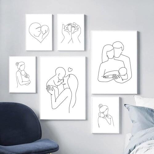 Dad Mother Baby Poster Abstract Line Drawing Art Print Family Portrait Canvas Painting Minimalist Hands Wall Pictures Home Decor