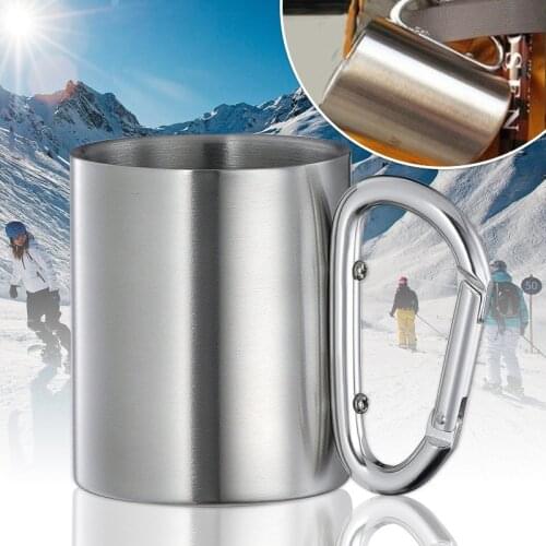 Stainless Steel Camping Cup With Carabiner Hook Handle Travel Tea Coffee Mug Outdoor Sport Water Cup Camping Hiking Rockclimbing