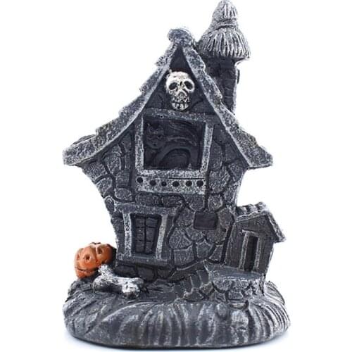 1 PCS Halloween Resin Haunted House Light Ornament Living Room Desktop Decoration For Kids Gift Happy Halloween Party Supplies