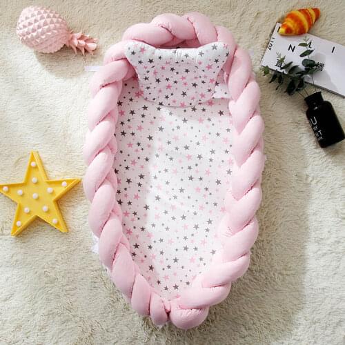 Baby Bed Portable Grey Pink Crib Baby Nest Cot Kids Cradle Childrens Bed Bumper In The Room Newborn Crib Sides Decor