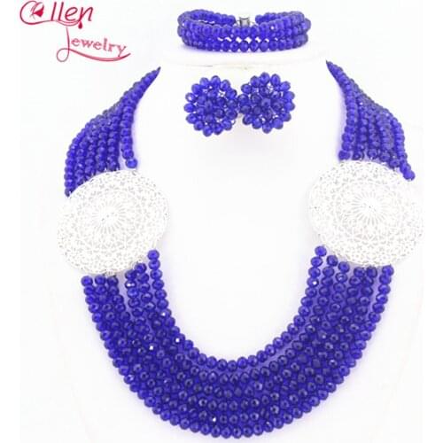 2019 Luxury African Beads Jewelry Set Nigerian wedding bridal dubai Crystal Beads women statement Necklace/Earrings Set W5762
