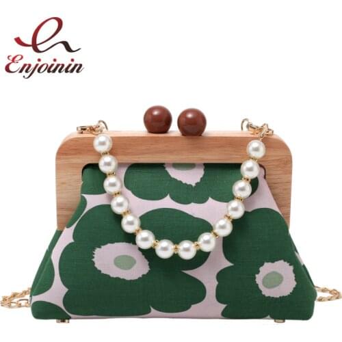 Fashion Flower Retro Buckle Women Purses and Handbags Pearl Beaded Handle Shoulder Crossbody Bag Female Clutch Bag 2021 Summer
