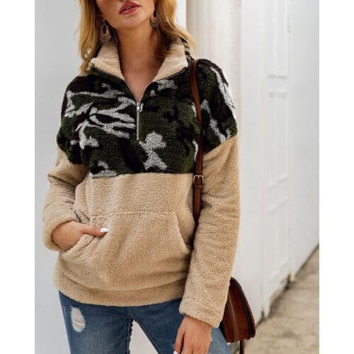 Women Fashion Sweatshirt Camouflage Pullover Top Long Sleeve Loose Hoodies Elegant fleece Warm Autumn Winter Top Streetwear