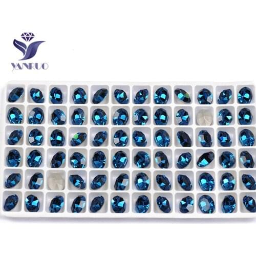 YANRUO 4128 Oval Montana Glass Stones With Claw Crystals In Herons Setting Pointback Stones Sewn Rhinestones For Wedding Dress