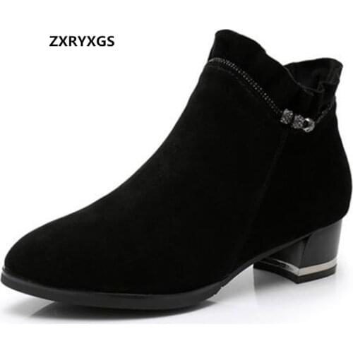 2020 New Autumn Top Frosted Cowhide Pointed Toe Short Autumn Boots for Women Leather Shoes Shoes Size 33-43 Black Winter Boots