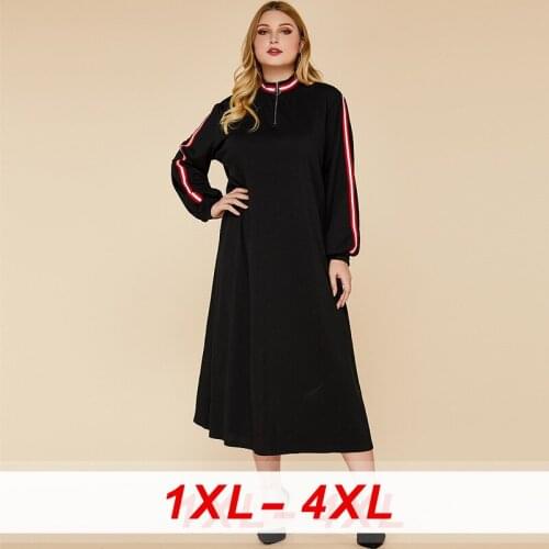 2020 Plus Sizes Loose Lady Dresses Black Dresses for Woman Oversized Maxi Straight Dress Long Lantern Sleeves Clothes Womenswear