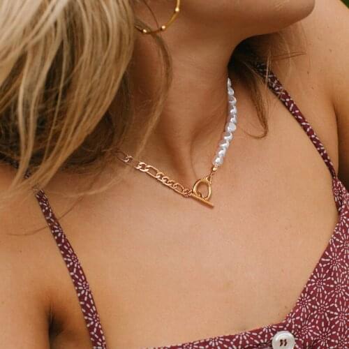 Women Temperament Imitation Pearl Choker Necklaces Jewelry,Gold Tone Metal Collar Birthday Wedding Party Gift for Her