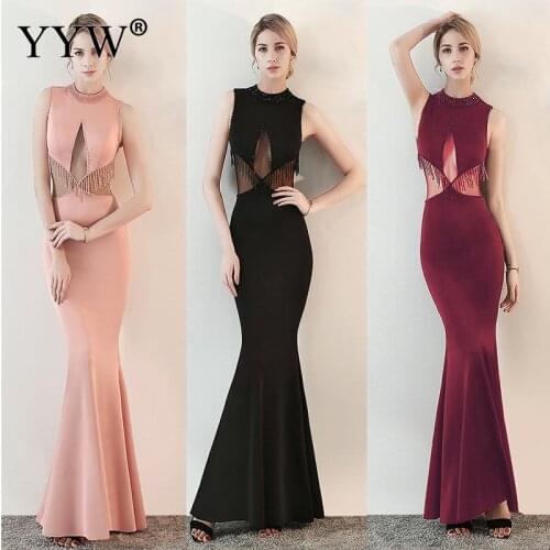 New Mermaid Evening Dresses Long Elegant Formal Prom Party Gown Sequined Beading Tassel Club Vestidos Women Sexy Robe De Soiree