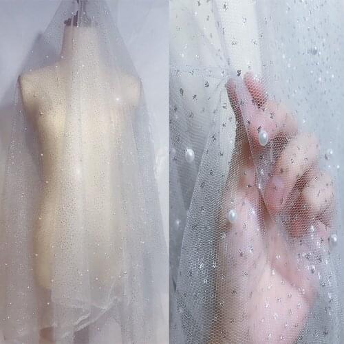 1Y/lot Silver Bronzed Irregular Beaded Gradient Mesh Fabric Weddin Dress Curatin Decoration