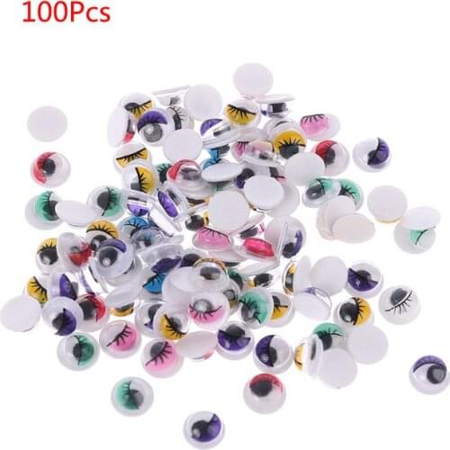 100pcs Mixed Color Self Adhesive Eyes with Eyelashes for Doll Bear Stuffed Toy DIY Craft 6mm/7mm/8mm/10mm/12mm/15mm/18mm/20mm