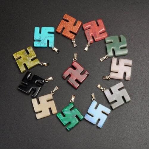 12pcs Buddhism Peace Symbol Swastika Rope Jainism Hinduism Fine Lucky Symbol Pendants Natural Stone Quartz Necklaces Pendant