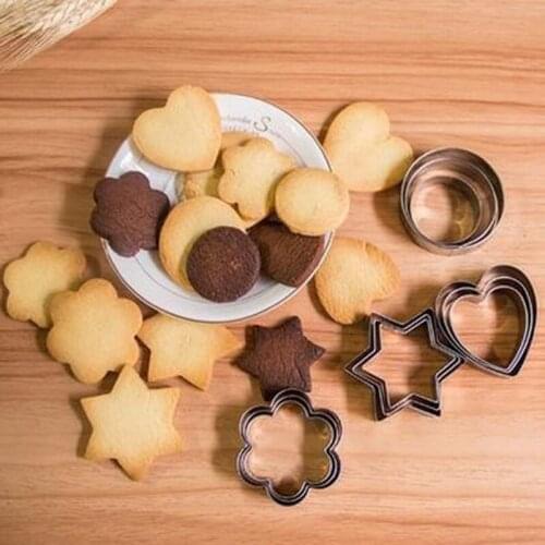12pc/set Baking Moulds Stainless Steel Cookie Cutters Plunger Biscuit DIY Mold Star Heart Cutter Baking Mould Stencils Pastry