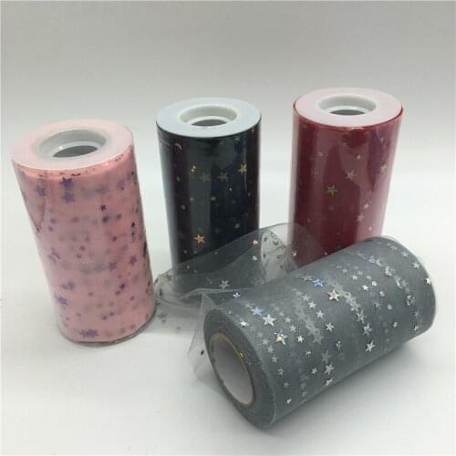 13cm*25Yards Star Moon Confetti Glitter Tulle Mesh Roll Sequin Tutu Organza Sheer Gauze DIY Wedding Party Birthday Decoration