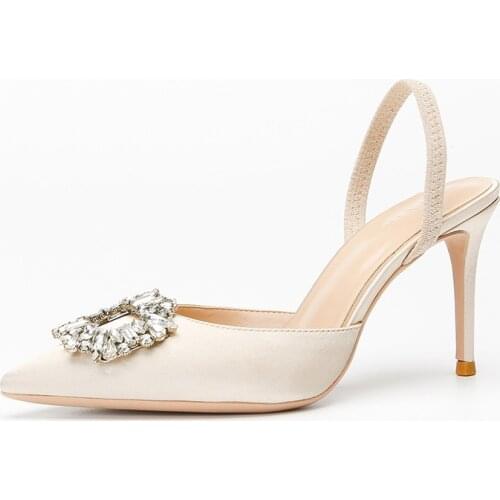 2021 Summer New Pointed Toe Rhinestone Square Buckle Sandals Baotou Stiletto Heels Women