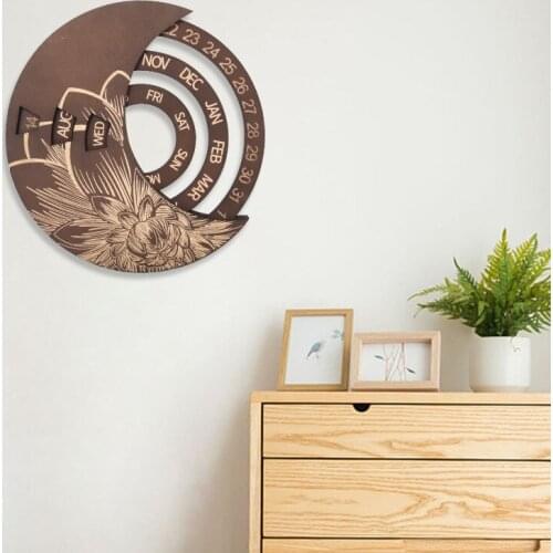 2021 New Manual Rotatable Round Perpetual Calendar Handicraft Wooden Calendar Wall Hanging Crafts Decorative Home Office Decor