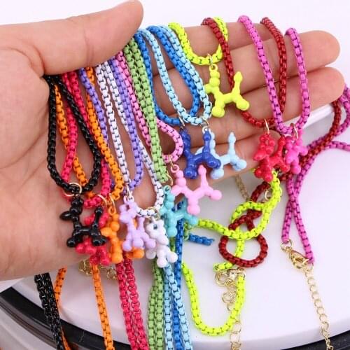 5PCS, Multi Color Poodle Balloon Dog Animal 3D Charm Necklace Balloon Puppy Dog Pendant Necklace for Women Girl Teens Girlfriend