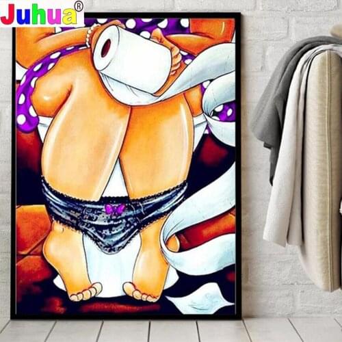Toilet fat lady Sexy Woman 5D DIY Diamond painting Cross stitch Full Square/Round Diamond Embroidery Diamond mosaic Cartoon art