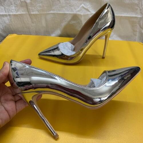 Free shipping fee Casual Designer silver patent leather point toe high heels shoes pumps Stiletto 12cm 10cm 8cm bride shoes