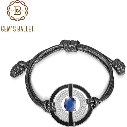 GEMS BALLET 925 sterling silver Natural Gemstone Bracelets&bangles For Women 8x10mm Sapphire Agate Charm Bracelet Fine Jewelry