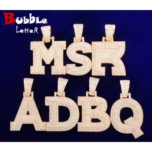 Single Three-layer Zircon Bubble Letters Pendant Necklaces For Men Women Gold Color Plated Hip Hop Jewelry