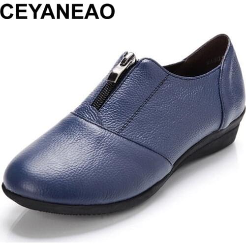 CEYANEAO 2019 Plus Size(34-42) Women Flats Genuine Leather Flat Shoes Woman Loafers Womens Casual Single Shoes 4 ColorsE1712