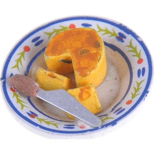 Kids 3.3cm Food Cheese Cake on Porcelain Plate Table Decor Classic Pretend Play Kitchen Toys Gifts Presents Dollhouse Miniatures