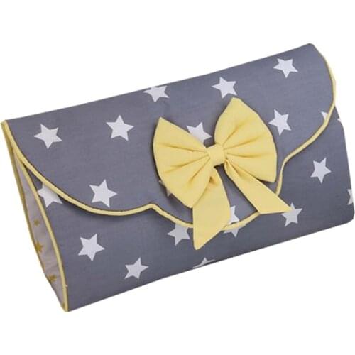 Jaju Baby Handmade, Dark Gray Star and Yellow Combined Baby Diaper Changing Matte Bag