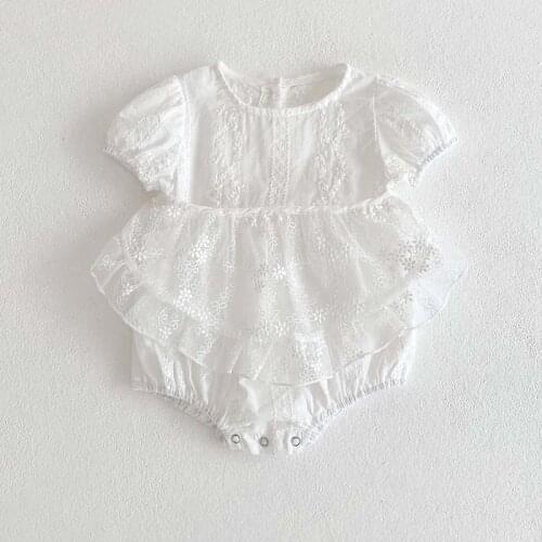 Baby Girl Bodysuit Summer Newborn Princess Baby Jacquard Short Sleeve Jumpsuit+Apron 2Pcs Infant Baby Girl Clothes