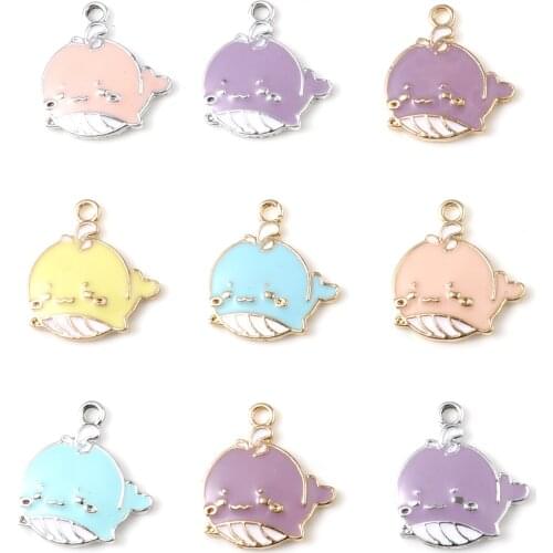 DoreenBox Ocean Jewelry Charms Pendants Whale Animal Multicolor Enamel Pendant for DIY Jewelry Making Findings 19 x 18mm, 10 PCs