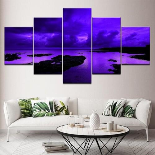A purple sea ocean seascape 5 Piece Wallpapers Art Canvas Print modern Poster Modular art painting for Living Room Home Decor