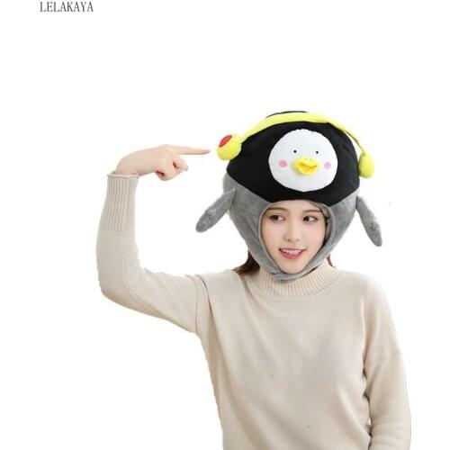 Halloween Party Cosplay Anime Penguin Plush Hat Fluffy Cute Doll Animal Headgear Pillow Nap Baby Kids Cartoon Toys Keep Warm Cap