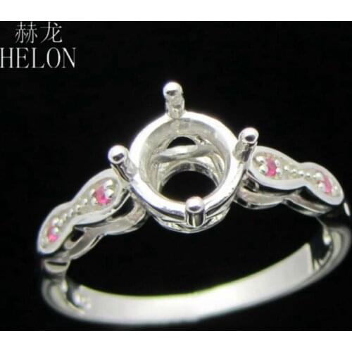 HELON Round Cut 6.5mm Sterling Silver 925 Pave Natural Ruby Semi Mount Ring Setting Women Engagement Wedding Fine Jewelry Ring