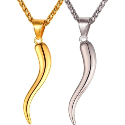 Italian Horn Charm Necklace Stainless Steel Gold Color Rope Chain Talisman/Amulet Italian Jewelry GP2407